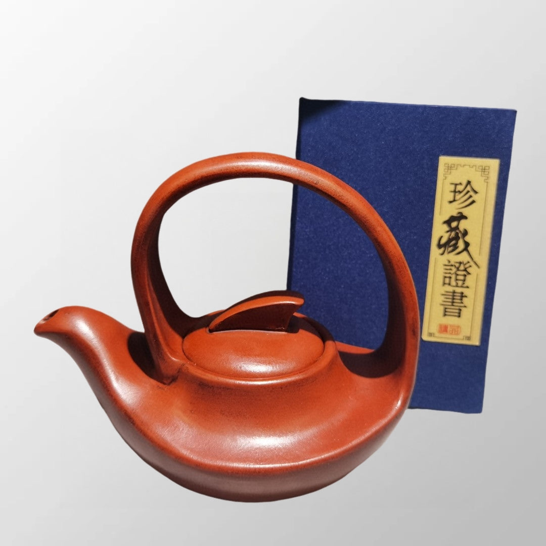 Chinese Yixing Zisha Clay Handle Teapot w Artist Signed