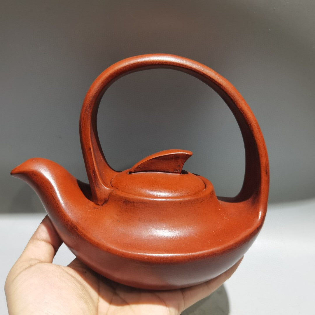 Chinese Yixing Zisha Clay Handle Teapot w Artist Signed