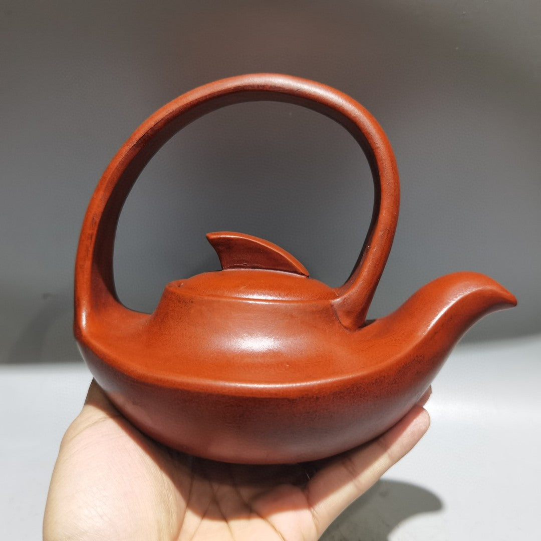 Chinese Yixing Zisha Clay Handle Teapot w Artist Signed