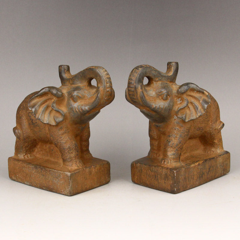 A Pair Vintage Stone Carved Elephant Statues