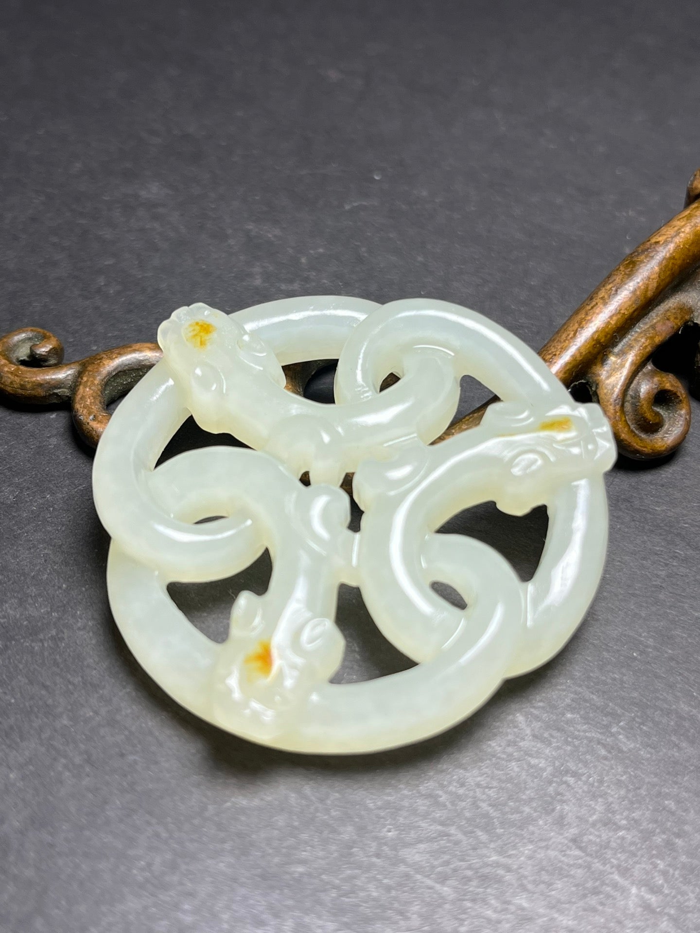 Openwork Chinese Natural Hetian Jade Snake Pendant