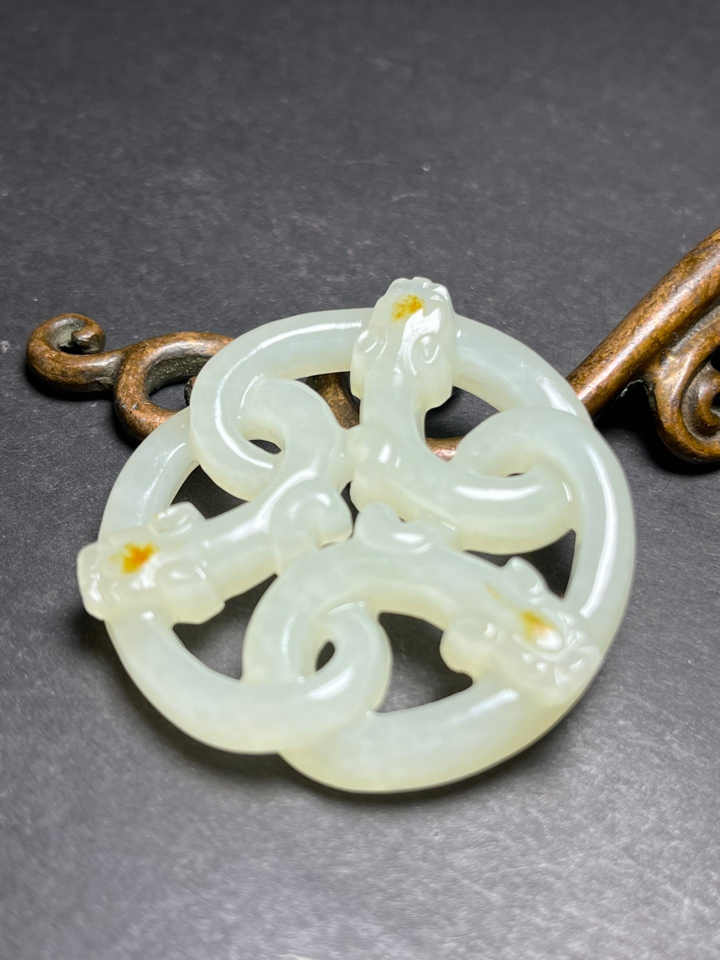 Openwork Chinese Natural Hetian Jade Snake Pendant