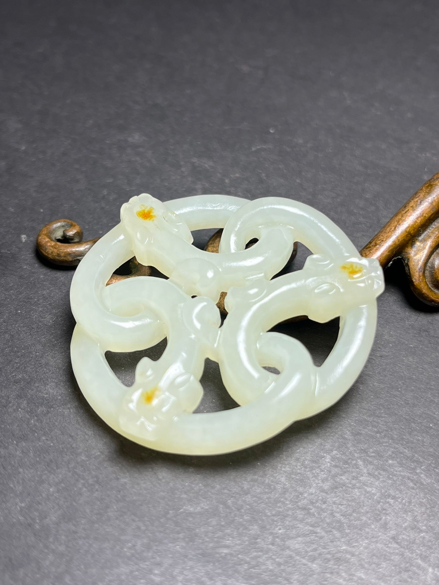 Openwork Chinese Natural Hetian Jade Snake Pendant