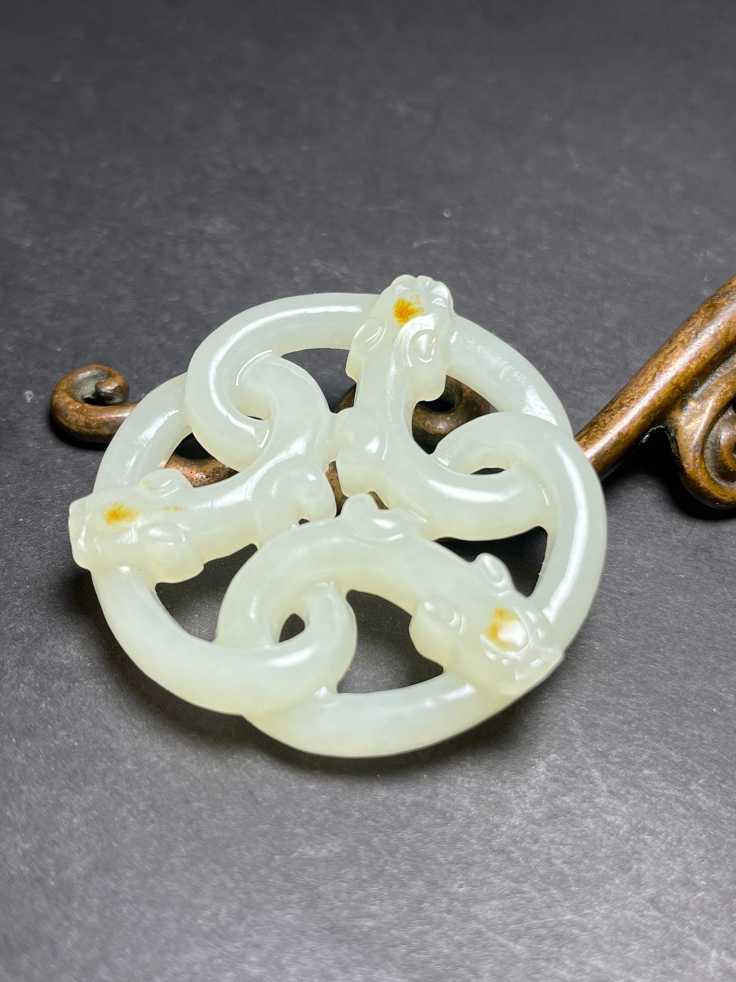 Openwork Chinese Natural Hetian Jade Snake Pendant