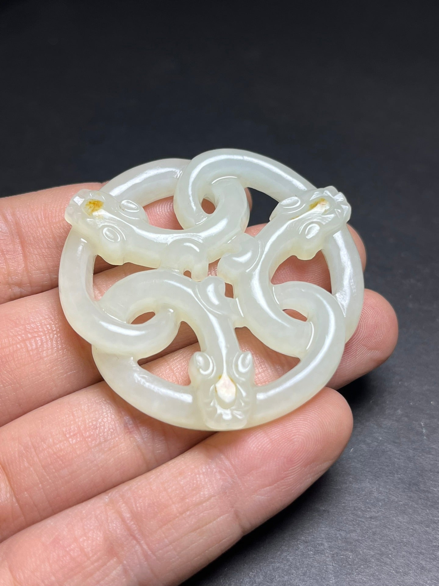 Openwork Chinese Natural Hetian Jade Snake Pendant