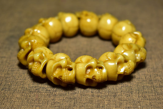 Old Chinese Deer Horn Carved Skull Beads Bracelet