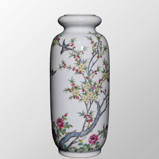 Chinese Famille Rose Plum Flower & Magpie Design Porcelain Vase