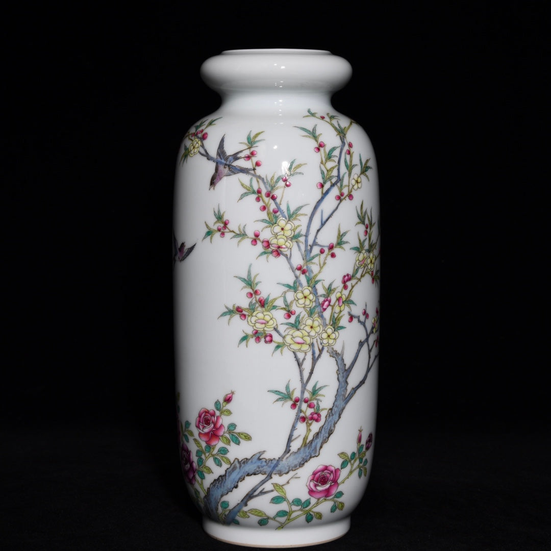 Chinese Famille Rose Plum Flower & Magpie Design Porcelain Vase