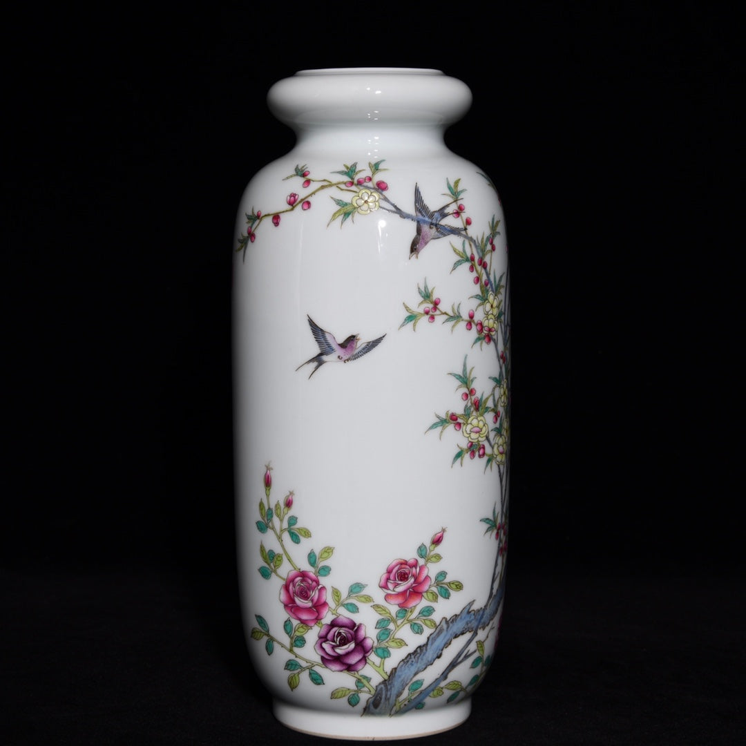 Chinese Famille Rose Plum Flower & Magpie Design Porcelain Vase