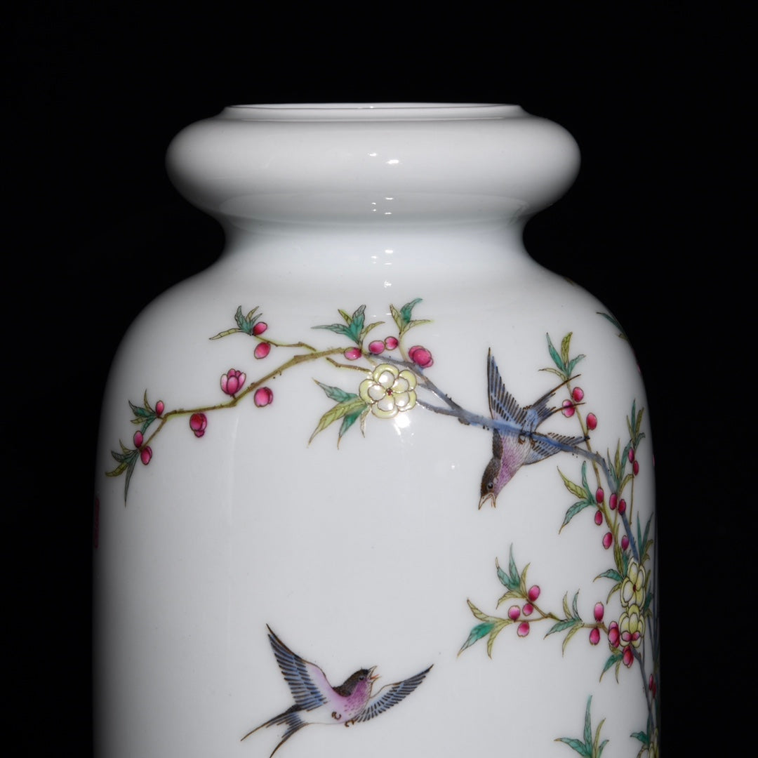 Chinese Famille Rose Plum Flower & Magpie Design Porcelain Vase