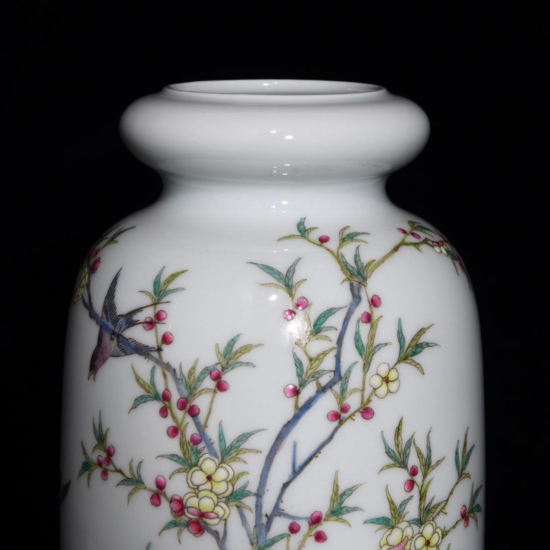 Chinese Famille Rose Plum Flower & Magpie Design Porcelain Vase