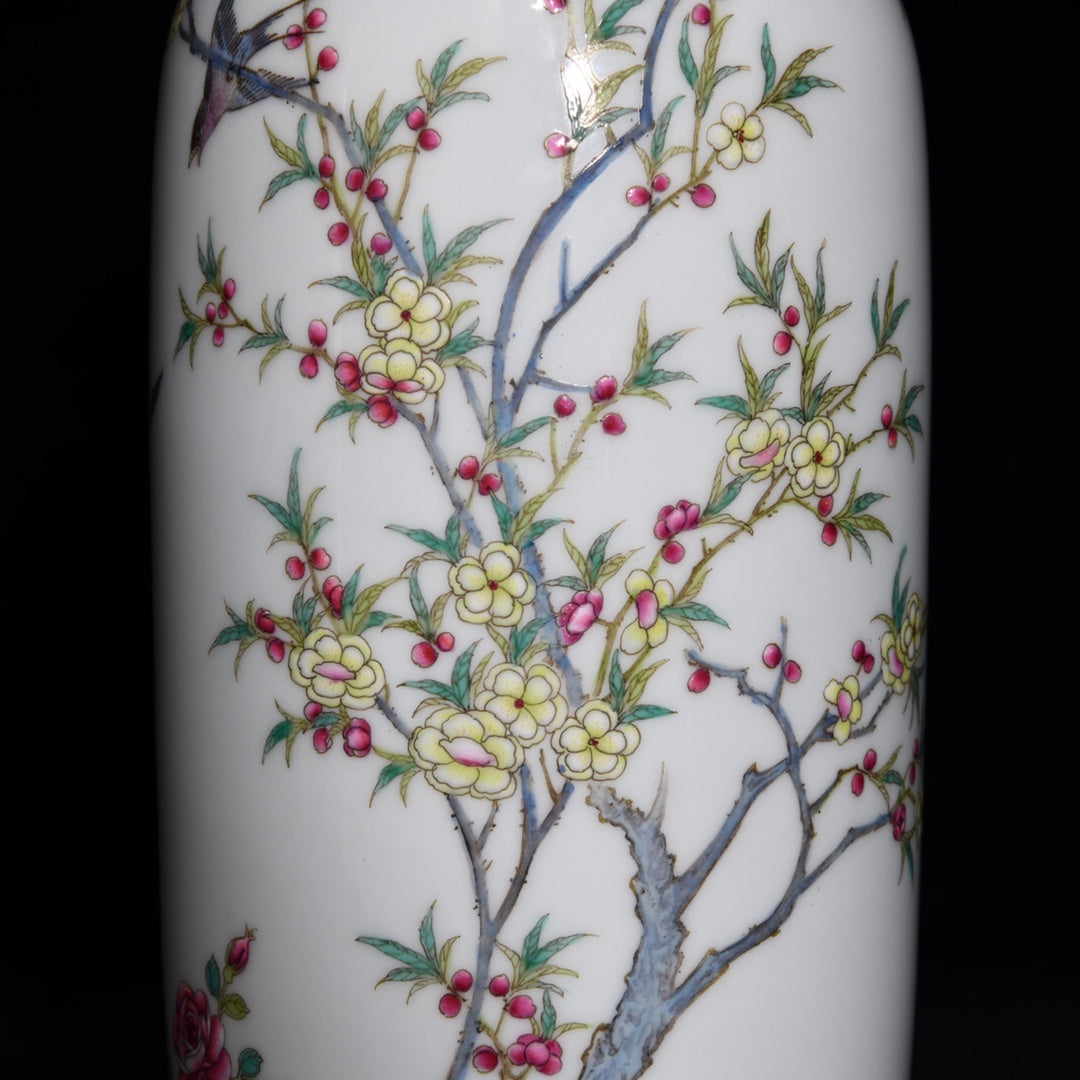 Chinese Famille Rose Plum Flower & Magpie Design Porcelain Vase