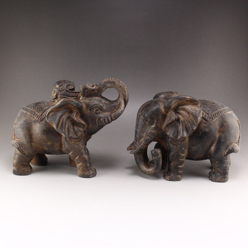 A Pair Vintage Stone Carved Elephant Statues