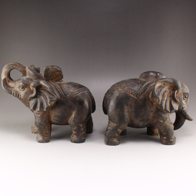 A Pair Vintage Stone Carved Elephant Statues