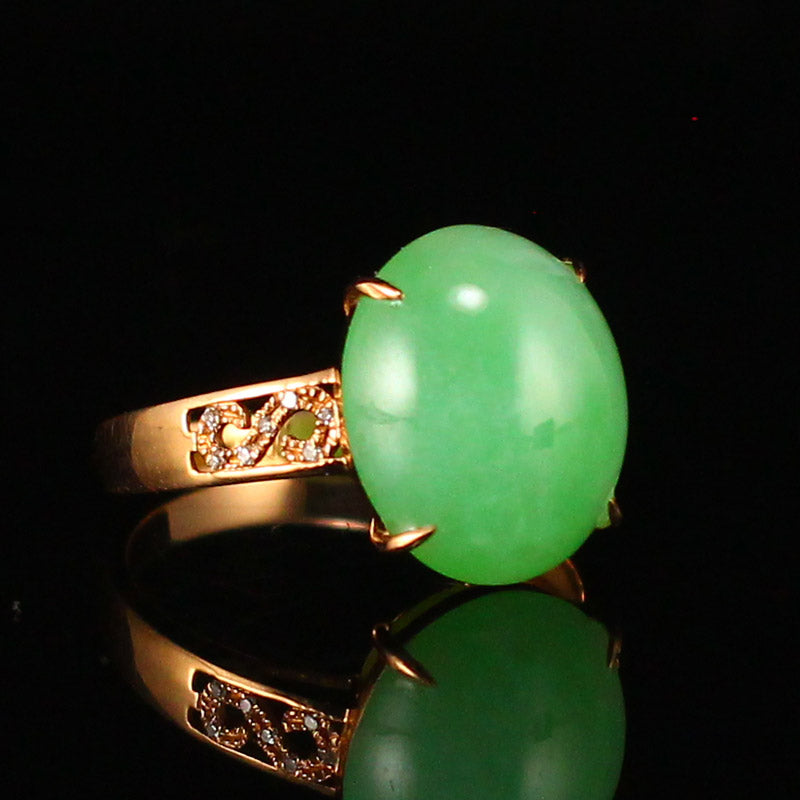 Beautiful 18k Gold Inlay Natural Green Jadeite Ring