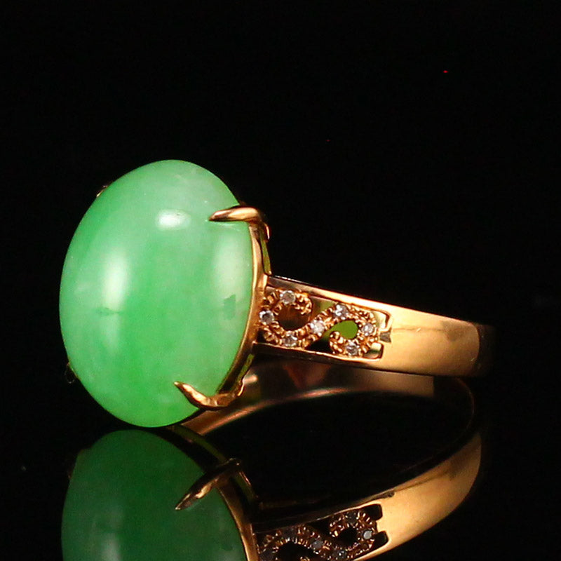 Beautiful 18k Gold Inlay Natural Green Jadeite Ring