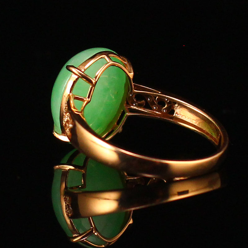 Beautiful 18k Gold Inlay Natural Green Jadeite Ring