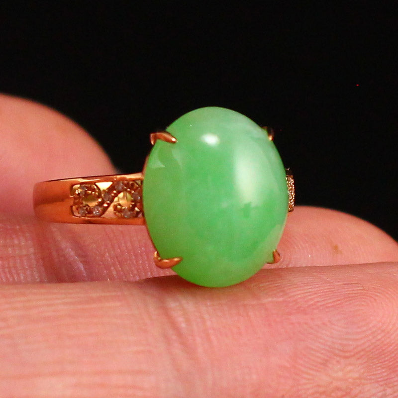 Beautiful 18k Gold Inlay Natural Green Jadeite Ring