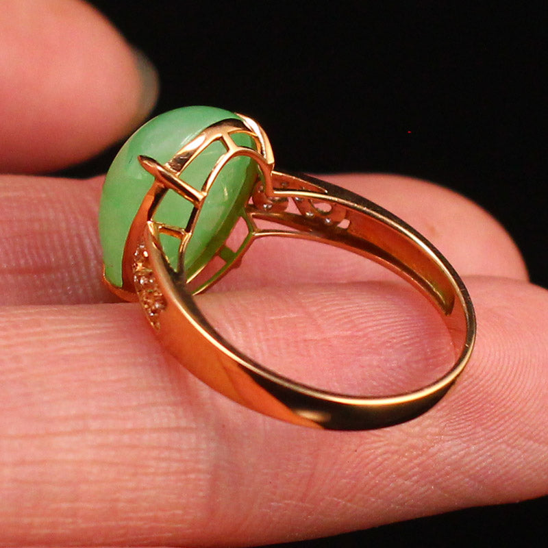 Beautiful 18k Gold Inlay Natural Green Jadeite Ring