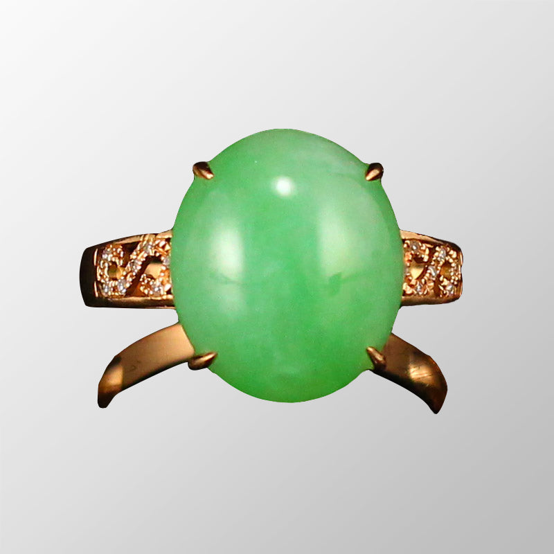 Beautiful 18k Gold Inlay Natural Green Jadeite Ring