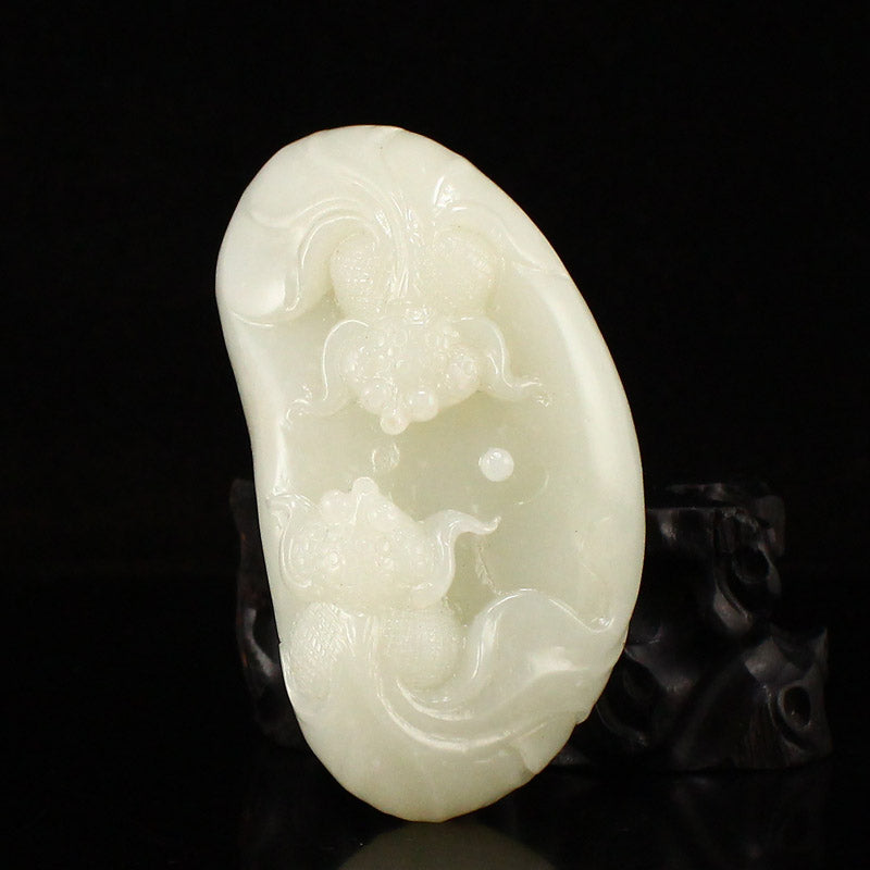 Chinese Natural Hetian Jade Fortune Goldfish Pendant w Certificate