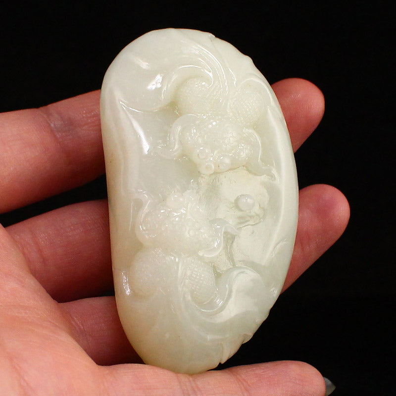 Chinese Natural Hetian Jade Fortune Goldfish Pendant w Certificate