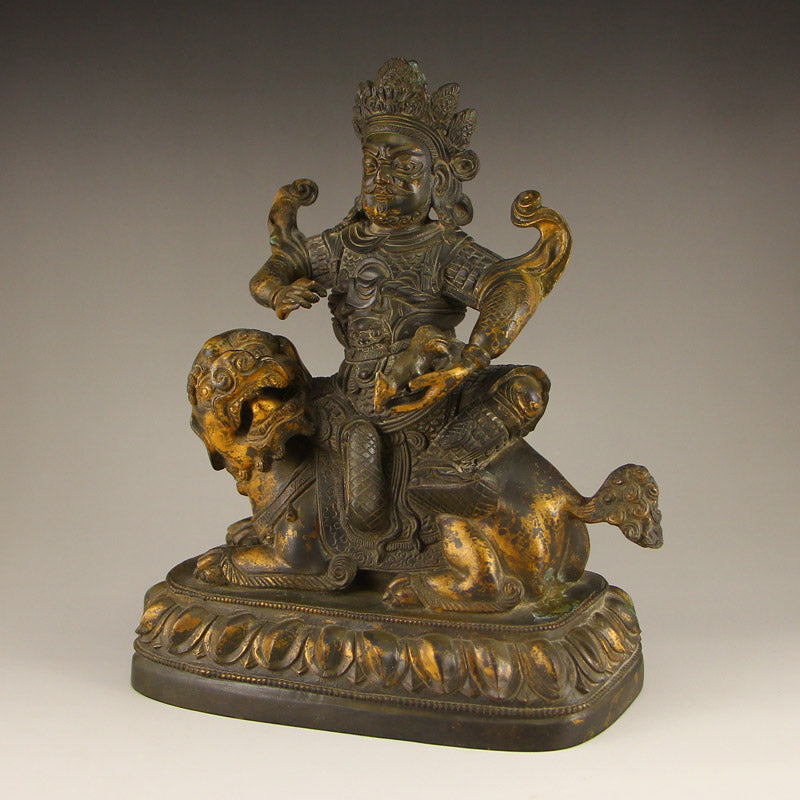 Tibetan Buddhism Gilt Gold Copper Yellow Jambhala Statue