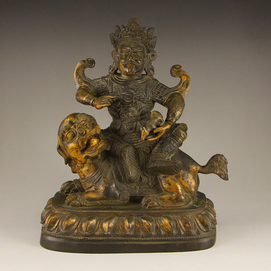 Tibetan Buddhism Gilt Gold Copper Yellow Jambhala Statue