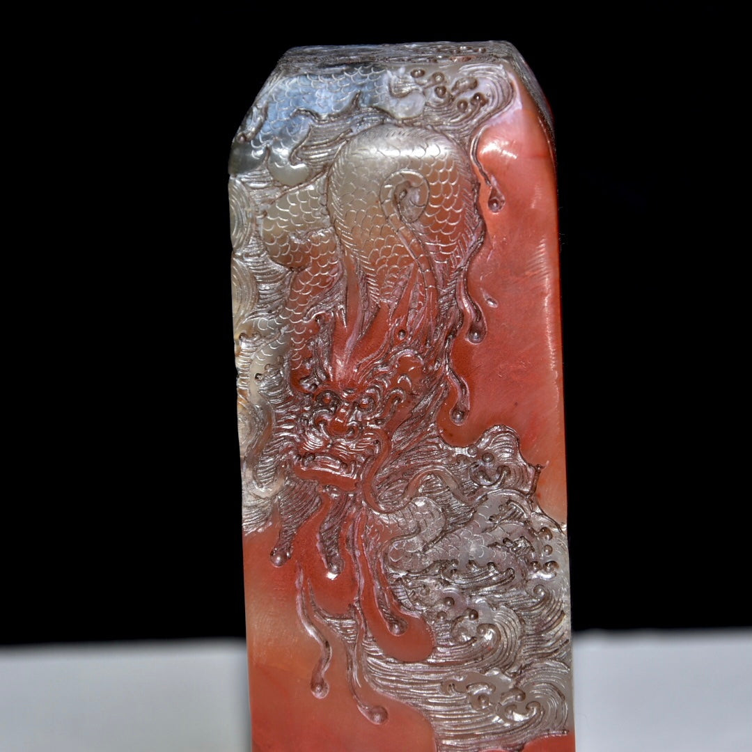 Chinese Shoushan Stone Low Relief Fortune Dragon Seal