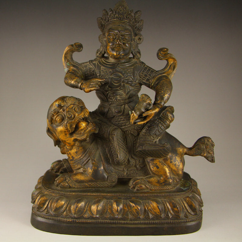 Tibetan Buddhism Gilt Gold Copper Yellow Jambhala Statue