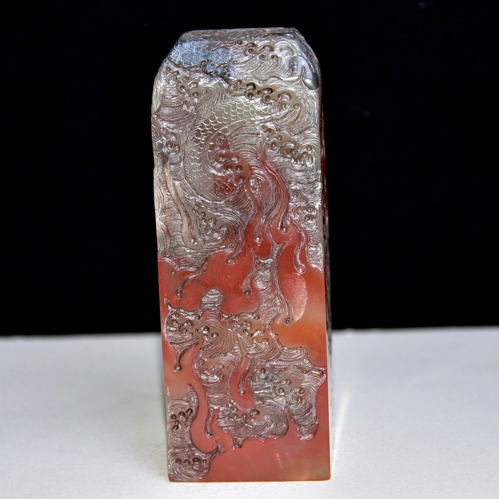 Chinese Shoushan Stone Low Relief Fortune Dragon Seal