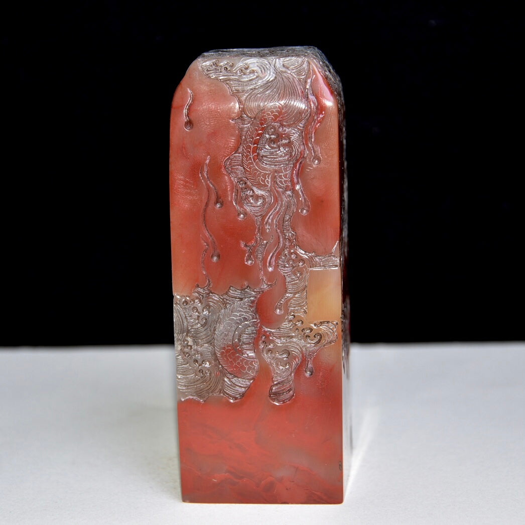 Chinese Shoushan Stone Low Relief Fortune Dragon Seal