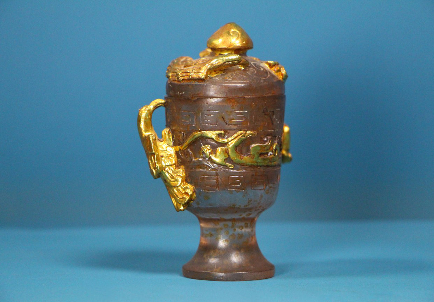 Old Chinese Gilt Gold Peking Glass Double Ears Phoenix Cup