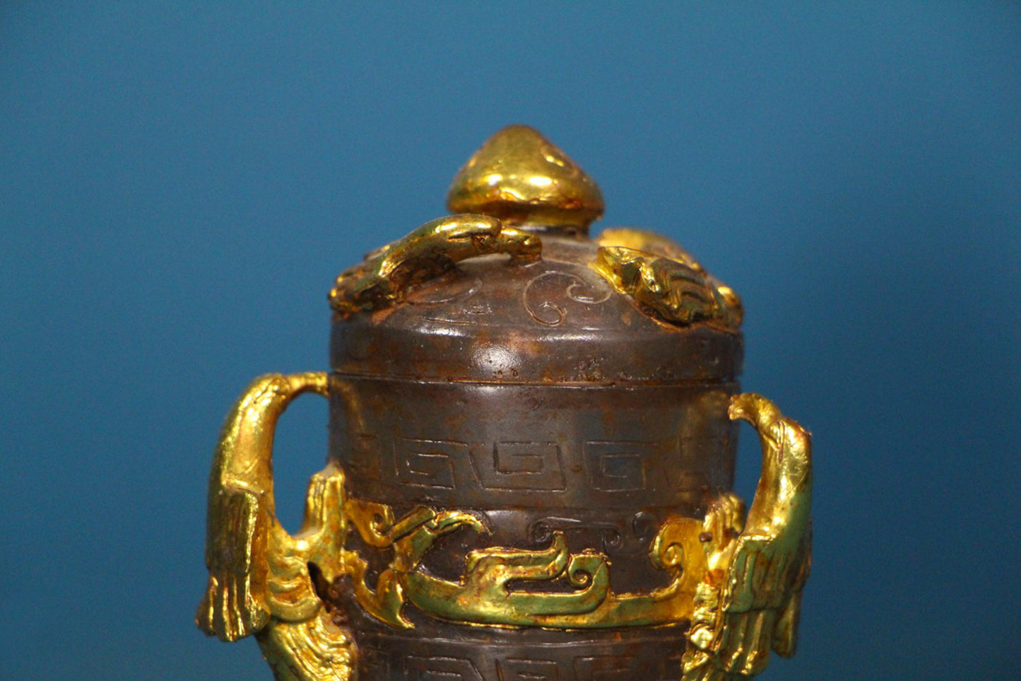 Old Chinese Gilt Gold Peking Glass Double Ears Phoenix Cup