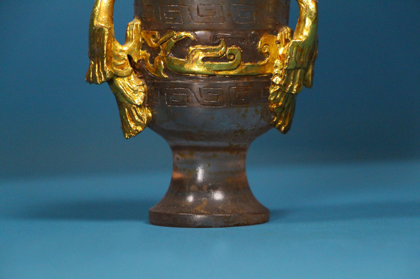 Old Chinese Gilt Gold Peking Glass Double Ears Phoenix Cup