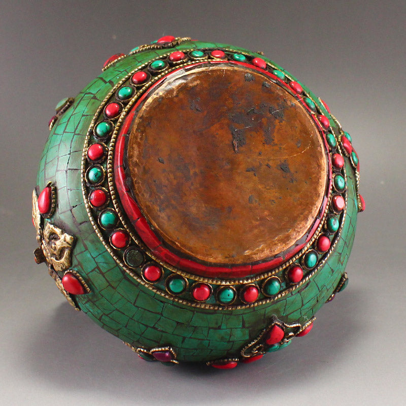 Old Tibetan Copper Inlay Turquoise Handle Teapot