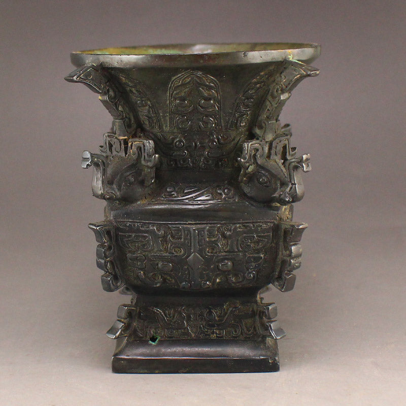 Vintage Chinese Bronze High Relief Beast Head Incense Burner