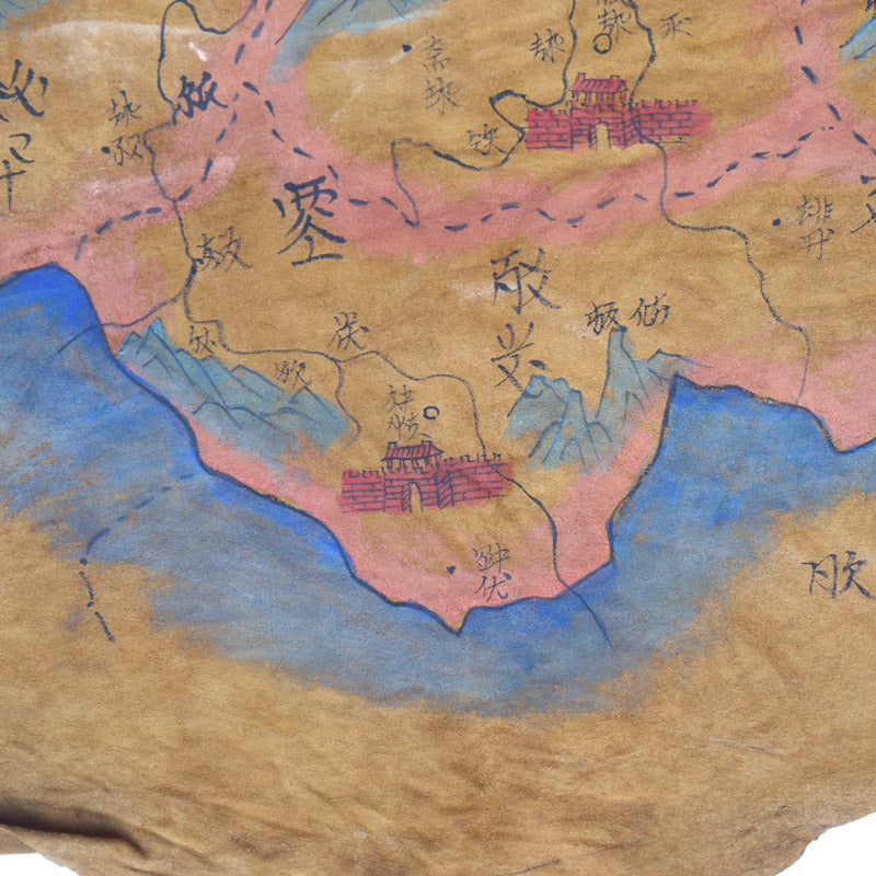 Chinese Liao Dy Sheepskin Map Painting