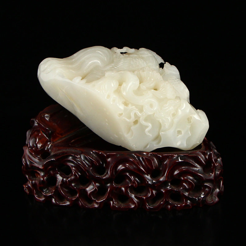 Superb Chinese Qing Dynasty White Hetian Jade Rooster Statue