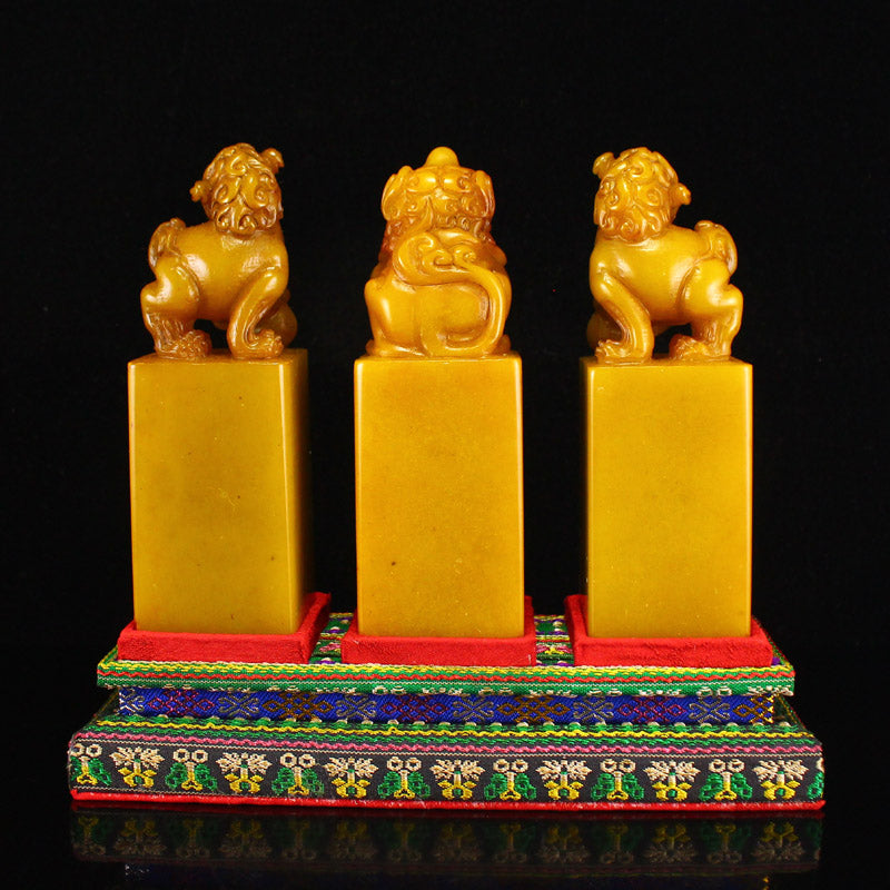 A Set Three Chinese Tianhuang Stone Fortune Beast Seals w Box