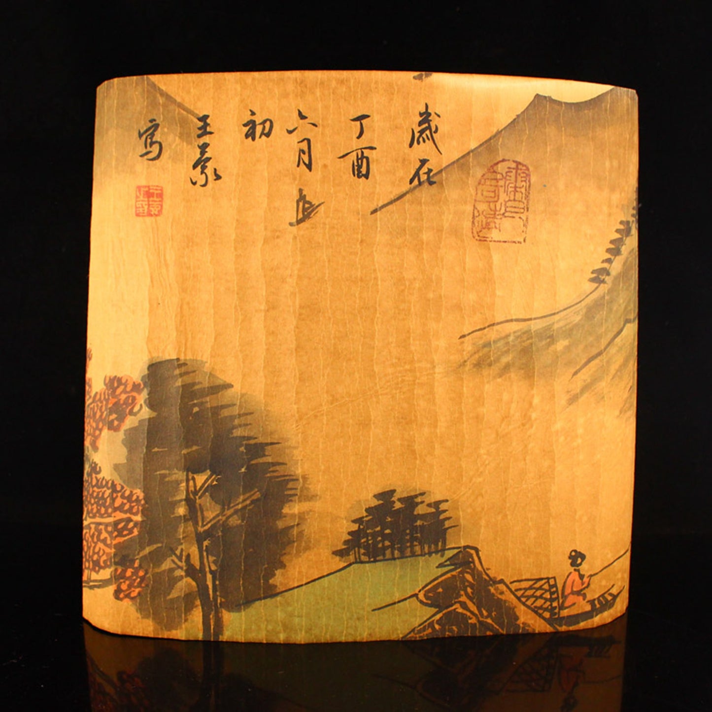 Chinese Watercolour On Xuan Paper Painting w Lacquerware Box