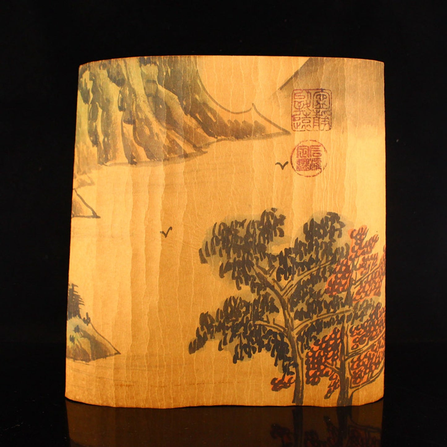 Chinese Watercolour On Xuan Paper Painting w Lacquerware Box