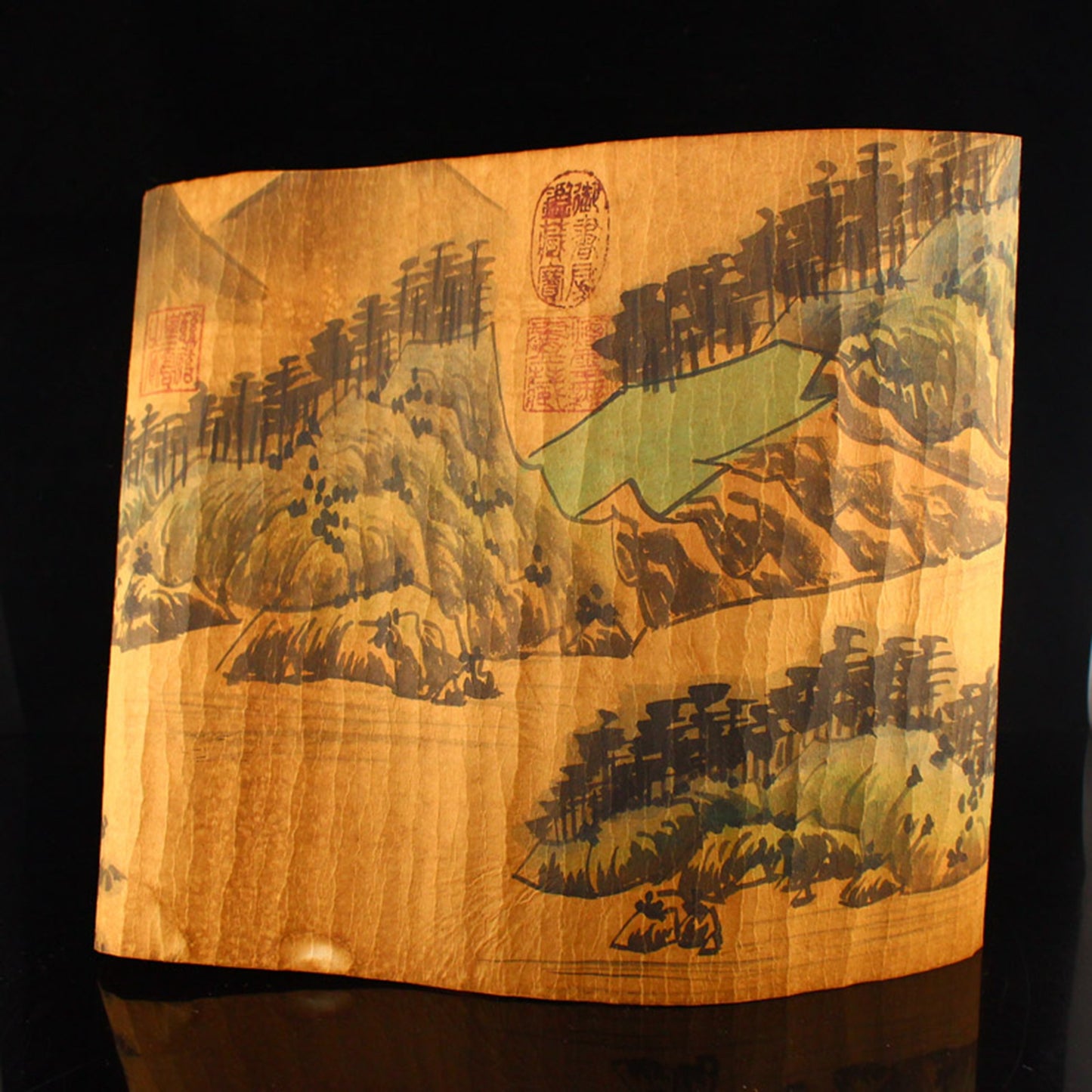 Chinese Watercolour On Xuan Paper Painting w Lacquerware Box