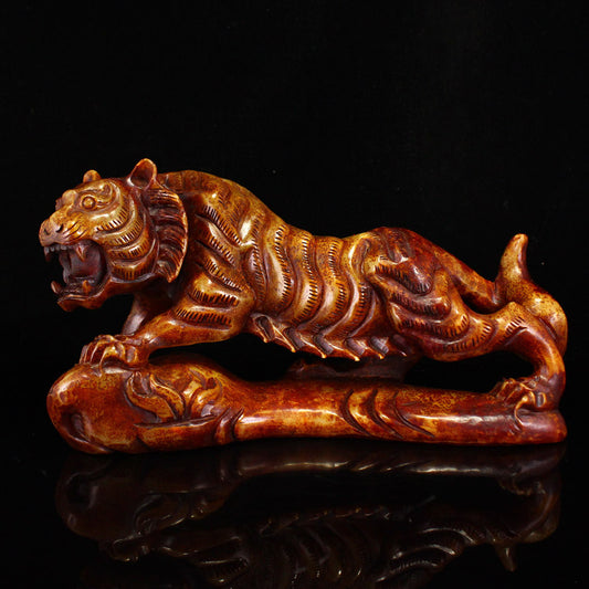 Vintage Hetian Jade Carved Tiger Statue