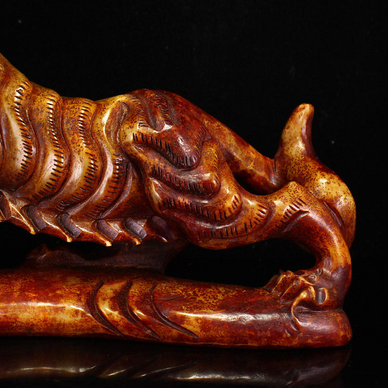 Vintage Hetian Jade Carved Tiger Statue