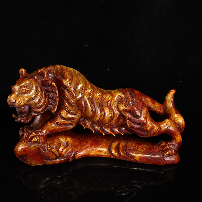 Vintage Hetian Jade Carved Tiger Statue