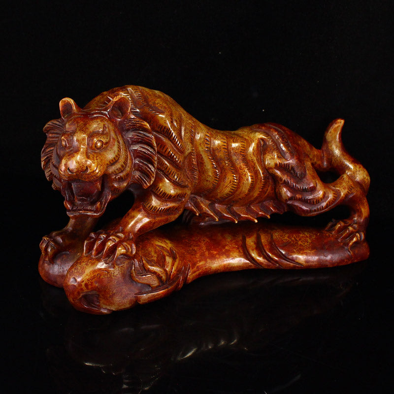 Vintage Hetian Jade Carved Tiger Statue