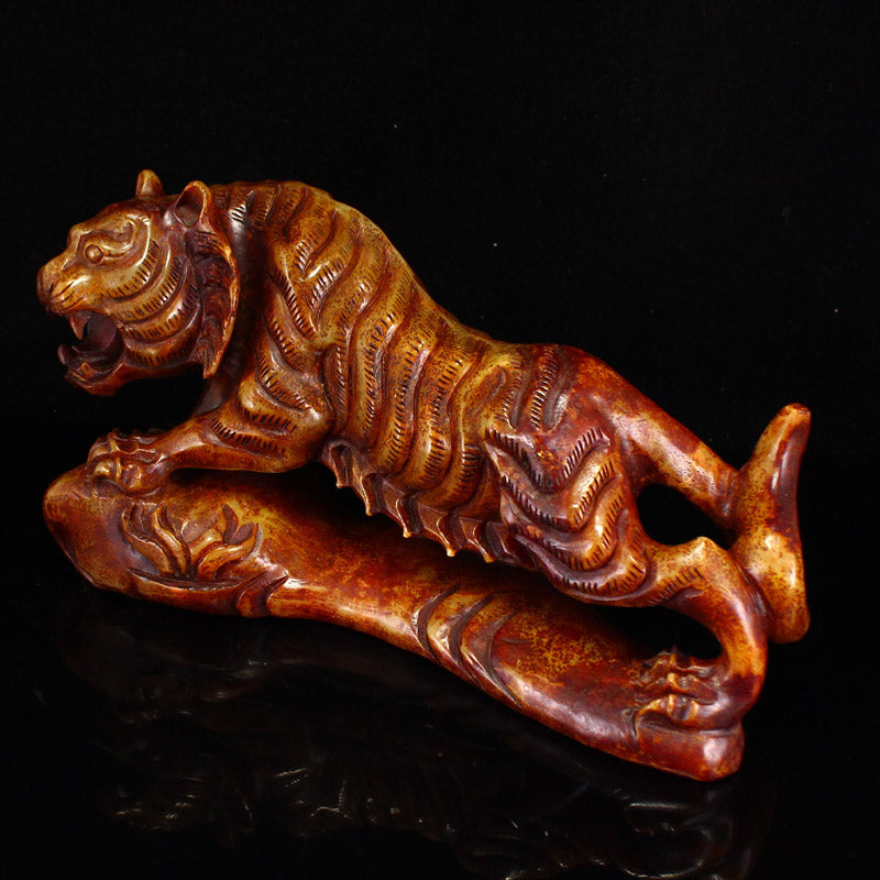 Vintage Hetian Jade Carved Tiger Statue