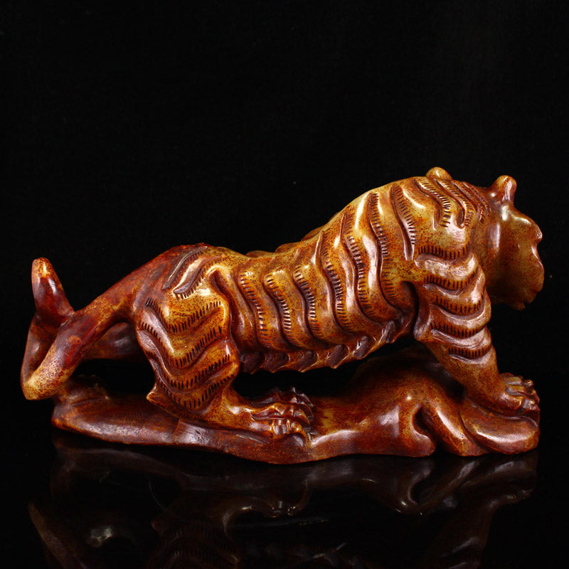 Vintage Hetian Jade Carved Tiger Statue