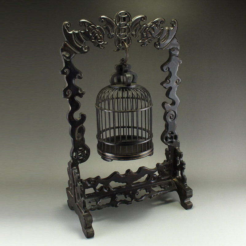 Exquisite Chinese Zitan Wood Birdcage With Shelf